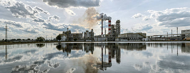 Panorama a refinery in a sunny day. stock photo