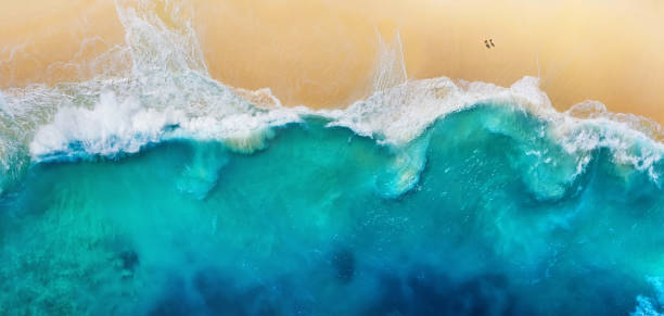 Panorama of a coast as a background from top view. Turquoise water background from top view. Summer seascape from air. Nusa Penida island, Indonesia. Travel - image stock photo