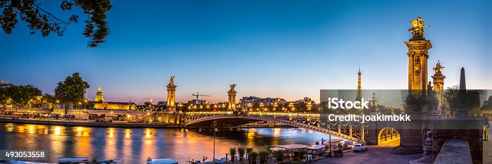 istock Panorama of Alexandre III bridge in Paris at sunset 493053558