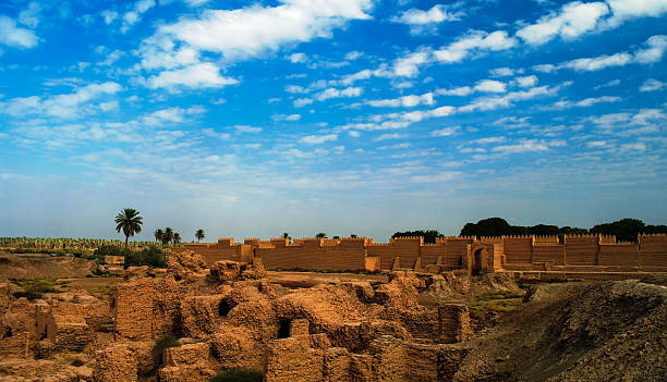 Panorama of Babylon ruins, Hillah, Iraq Panorama of partially restored Babylon ruins, Hillah, Iraq mesopotamian stock pictures, royalty-free photos & images
