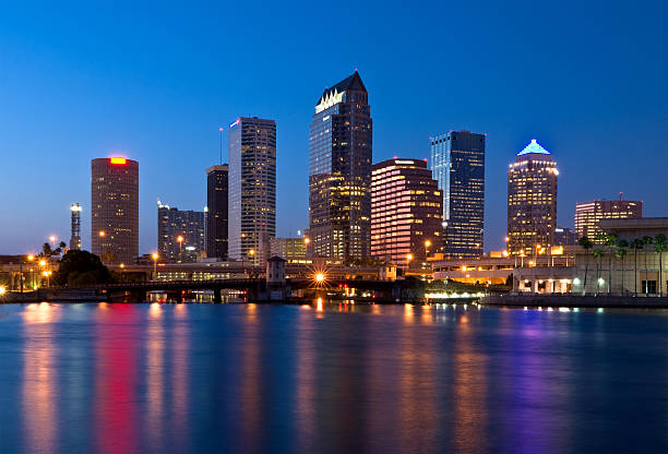Panorama of downtown Tampa Florida in the evening stock photo
