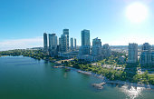 istock Panorama of Humber Bay Shores Park city view, green space with skyline cityscape downtown. Skyscrapers over The Queensway on sunset at summer time, near Etobicoke or New Toronto, Ontario, Canada 1248768886