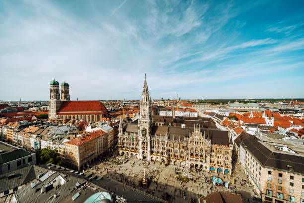 Panorama of Marienplatz square with New Town Hall and Frauenkirche (Cathedral of Our Lady). Panorama of Marienplatz square with New Town Hall and Frauenkirche (Cathedral of Our Lady). munich stock pictures, royalty-free photos & images