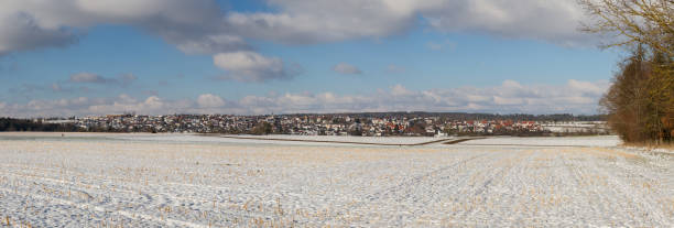 Panorama of Moetzingen, Baden-Wuerttemberg, Germany (winter) Panoramic view of winter landscape and Moetzingen, Baden-Wuerttemberg, Southern Germany rottenburg am neckar stock pictures, royalty-free photos & images