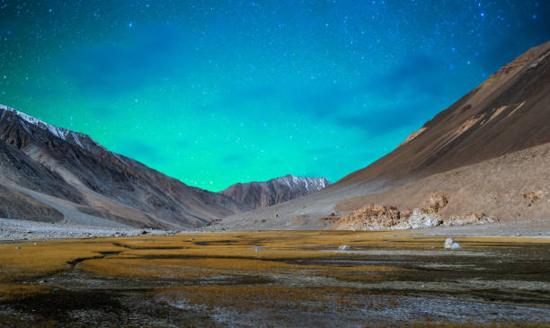 Panorama of Starry night in Norther part of India Panorama of Starry night in Norther part of India nature and landscape view in Leh ladakh india ladakh region stock pictures, royalty-free photos & images