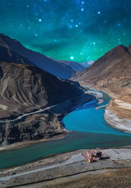 Panorama of Starry night in Norther part of India Panorama of Starry night in Norther part of India nature and landscape view in Leh ladakh india leh district stock pictures, royalty-free photos & images
