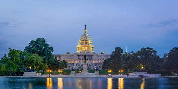Panorama of the Capitol of the Unites States in evening light stock photo