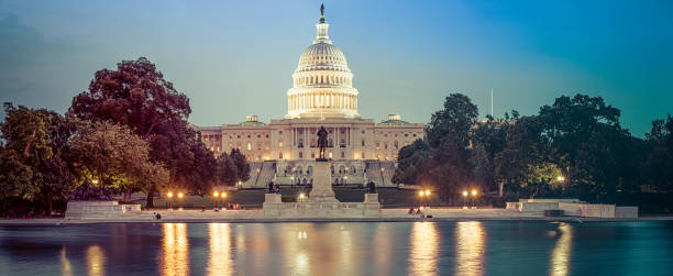 Panorama of the Capitol of the Unites States in evening light stock photo