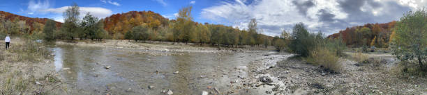 Panorama of the Doftana river valley, Prahova County, Romania stock photo