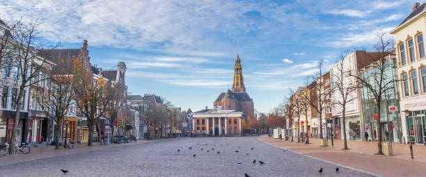 Panorama of the fish market square in Groningen Groningen, Netherlands - November 08, 2018: Panorama of the fish market square in Groningen, Netherlands groningen city stock pictures, royalty-free photos & images