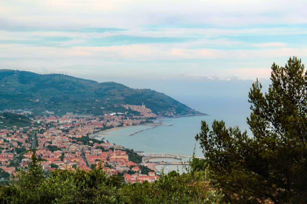 panorama of the Ligurian coast of Diano marina stock photo