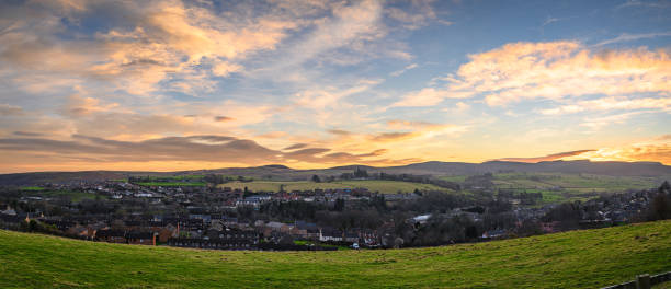 Panorama of the Market Town of Rothbury The Northumberland 250 is a scenic road trip though Northumberland with many places of interest along the route rothbury northumberland stock pictures, royalty-free photos & images