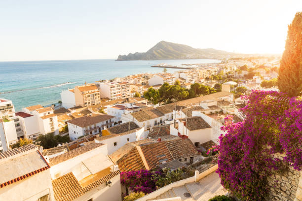Panorama of the village of Altea at sunset, Alicante, Spain. Panorama of the village of Altea at sunset, Alicante, Spain. costa blanca stock pictures, royalty-free photos & images