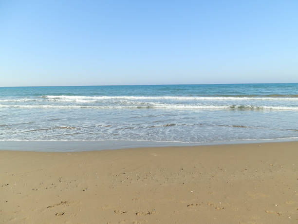 Panorama of turkish beach in Antalya stock photo