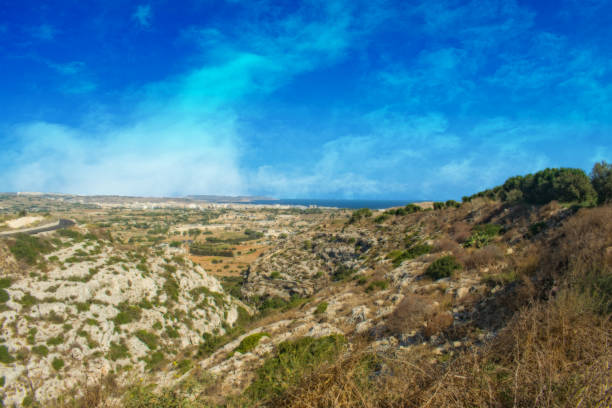 Panorama of Valleys in Gharghur, Malta stock photo