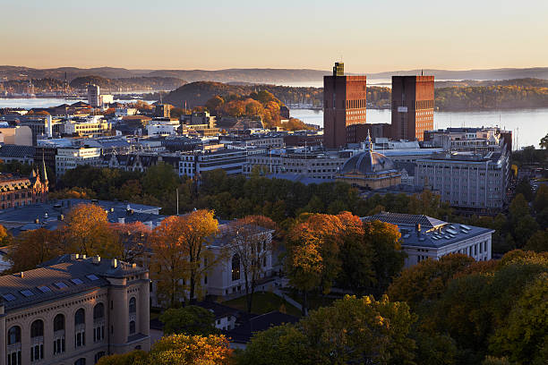 Panorama on Oslo City Hall Panorama on Oslo City Hall in central Oslo Norway oslo stock pictures, royalty-free photos & images