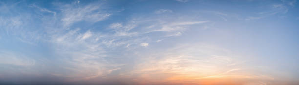 Panorama view of blue sky and cloud during sunset with dramatic sky background Panorama view of blue sky and cloud during sunset with dramatic sky background cirrostratus stock pictures, royalty-free photos & images