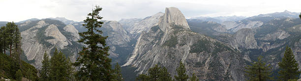 Panorama View of Half Dome from Glacier Point stock photo