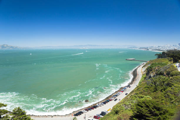 Panorama view of Marine Dr at seaside in Golden Gate Bridge stock photo