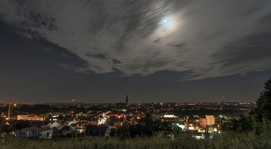Panorama view of Regensburg at a full moon night