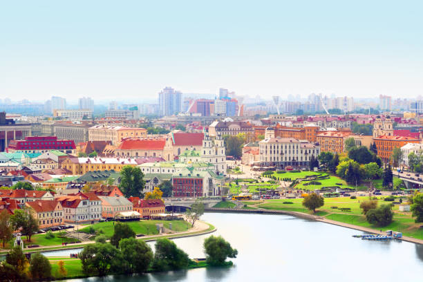 Panoramic aerial view, cityscape of Minsk, Belarus. Downtown, skyline Panoramic aerial view, cityscape of Minsk, Belarus. Downtown, skyline minsk stock pictures, royalty-free photos & images