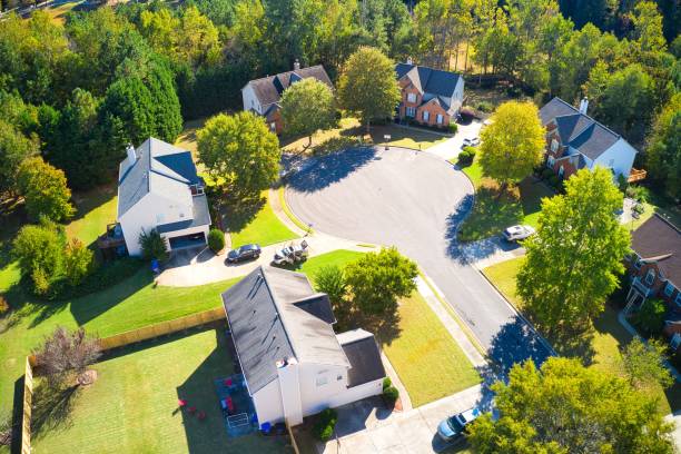 Panoramic aerial view of a upscale suburbs in Atlanta stock photo