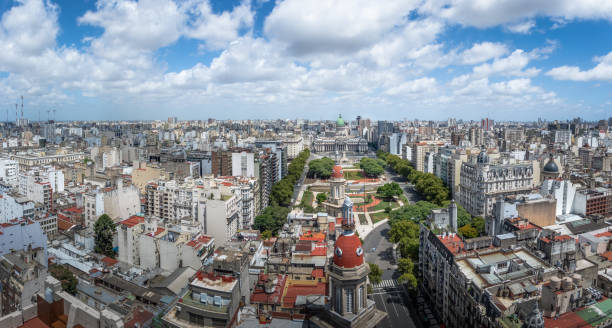 panoramic aerial view of buenos aires and plaza congreso (congress square) - buenos aires, argentina - argentina palacio do govern imagens e fotografias de stock