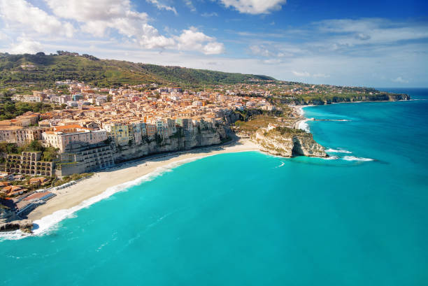 Panoramic Aerial view of Tropea. Italy stock photo