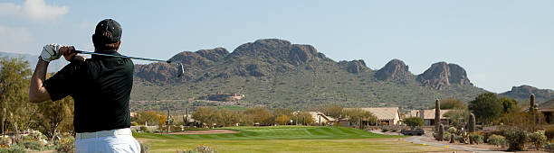 Panoramic Arizona Golfer stock photo