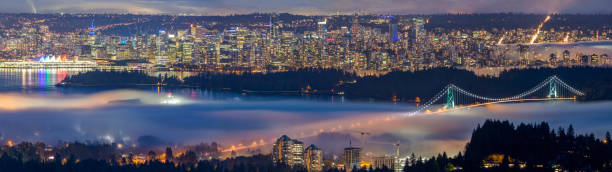 panoramic foggy view, Vancouver, BC, Canada panoramic foggy view, Vancouver, BC, Canada west vancouver stock pictures, royalty-free photos & images