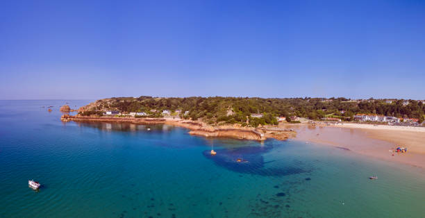 Panoramic image of St Brelades Bay stock photo