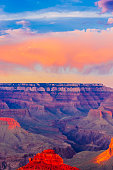 istock Panoramic image of the colorful Sunset on the Grand Canyon in Grand Canyon National Park from the south rim part,Arizona,USA, on a sunny cloudy day with blue sky 1254048314