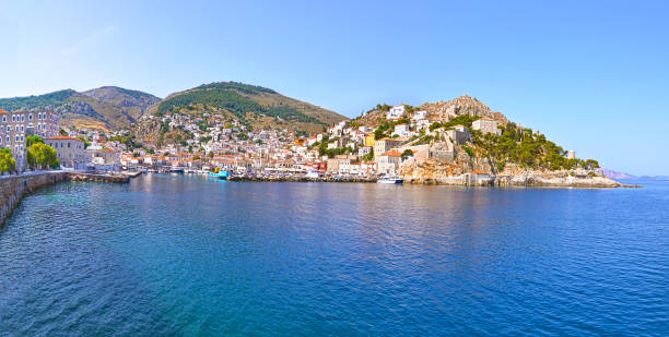 panoramic landscape of Hydra island Greece stock photo