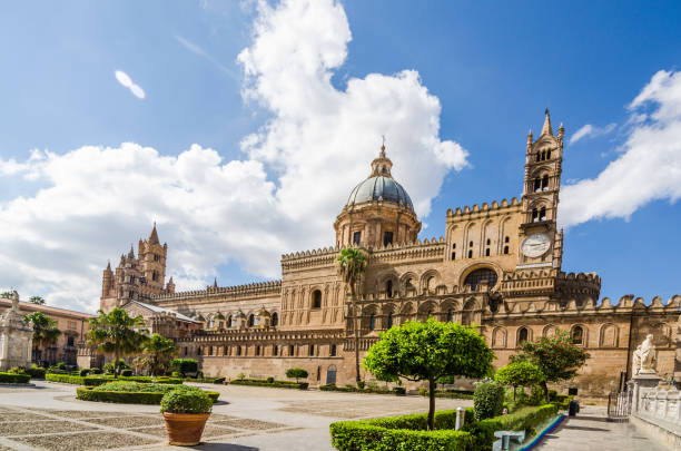 Panoramic of the cathedral of Palermo Sicily stock photo