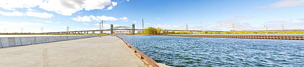 Panoramic Perspective of Hamilton Harbour entry from Lake Ontario stock photo