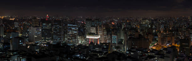 Panoramic photo of Sao Paulo Skyline at night stock photo