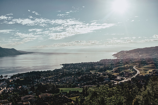 Panoramic shot of Geneva lake Leman and village of Clarens