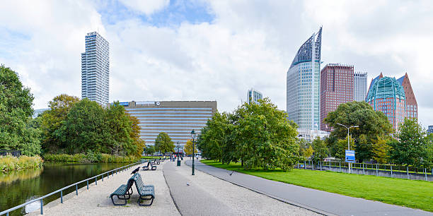 panoramic view at den haag city center - den haag stockfoto's en -beelden