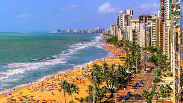 Panoramic view from Boa Viagem beach The most famous and beautiful beach in Recife, Pernambuco, Brazil. pernambuco state stock pictures, royalty-free photos & images