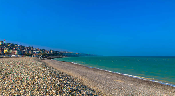Panoramic view from the beach in Normandy, France, Europe stock photo