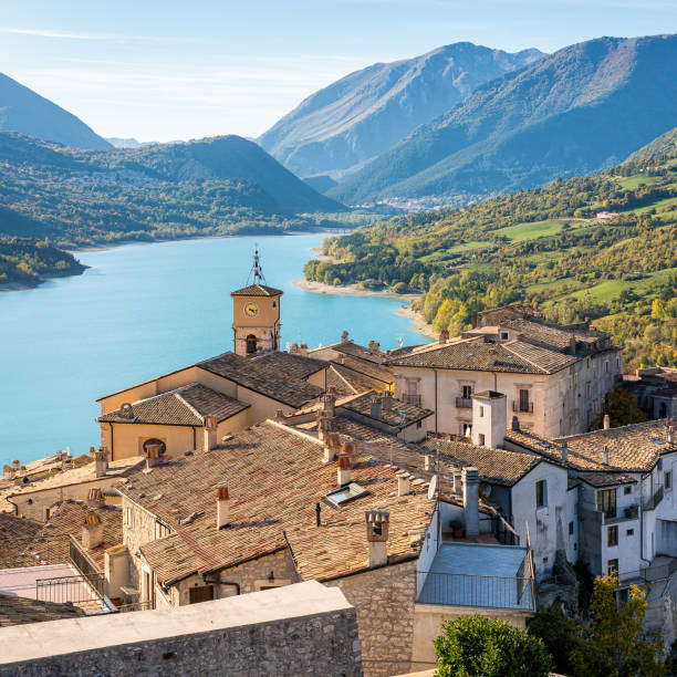 Panoramic view in Barrea, province of L'Aquila in the Abruzzo region of Italy. stock photo