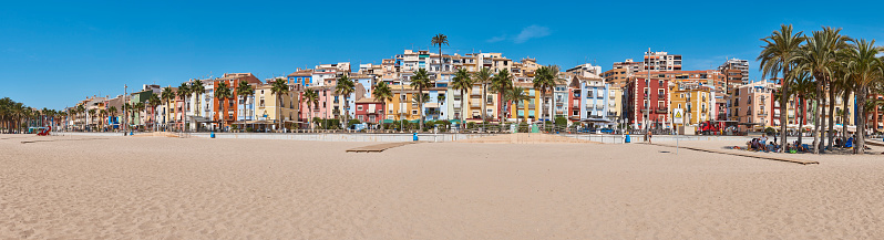 Panoramic view. Mediterranean village of Villajoyosa. Colorful facades. Alicante, Spain