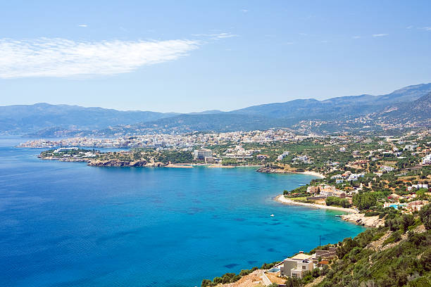 Panoramic view of Agios Nikolaos stock photo