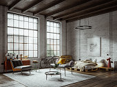 istock Panoramic view of an apartment loft in a new york industrial style 1285242400