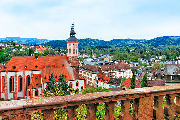 Panoramic view of Baden-Baden church Stiftskirche and city Panoramic view of Baden-Baden church Stiftskirche and city. Baden-Baden is a spa town. It is situated in Baden-Wurttemberg in Germany. Its church is called Stiftskirche. baden baden stock pictures, royalty-free photos & images