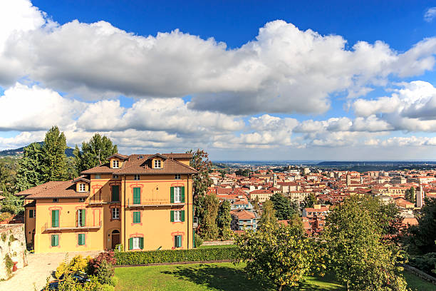 Panoramic view of Biella from the Piazzo stock photo