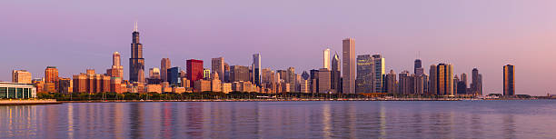 Panoramic View of Chicago Skyline at Dawn stock photo