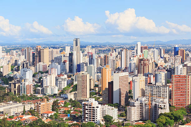 Panoramic view of city center, buildings, hotels, Curitiba, Para stock photo