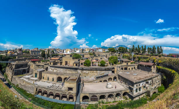 Panoramic view of Herculaneum ancient roman ruins stock photo
