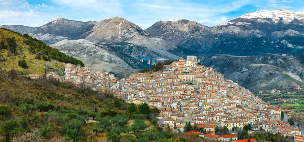 Panoramic view of Morano Calabro stock photo